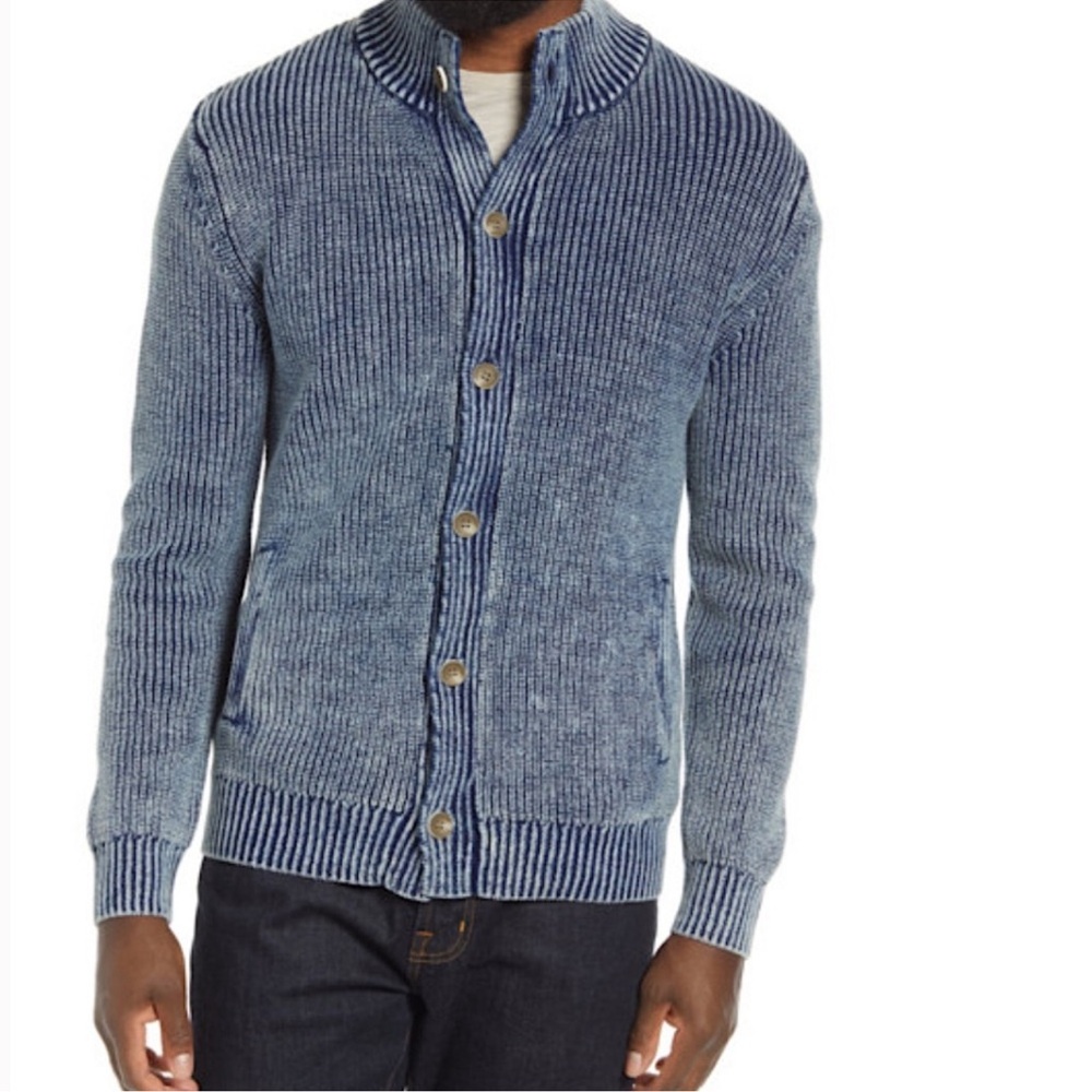 Peter Millar Seaside Indigo Button Up Cotton Cardigan Size L